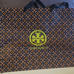 Tory Burch Black and Orange Geometric Paper Bag